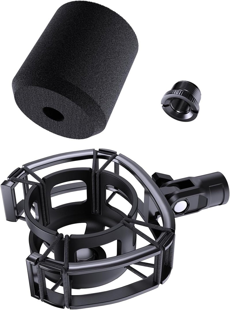 Etour Custom Built for SoloCast Shock Mount with pop filter, 2025 Upgrade Anti-Vibration Suspension Elastic Shock Mount Holder Clip Mics Stand with Screw Adapter Compatible with Hyperx SoloCast Microphone - Image 1